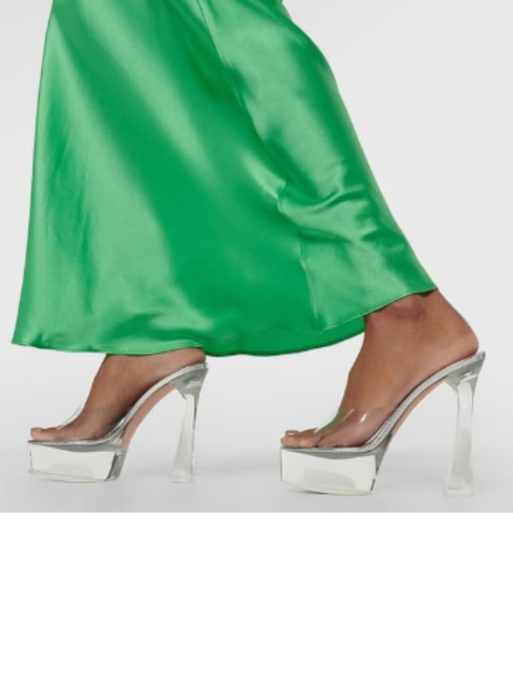 FSJ Silver Clear Slip On Platform Heeled Peep Open Toe Block High Heels Sandals